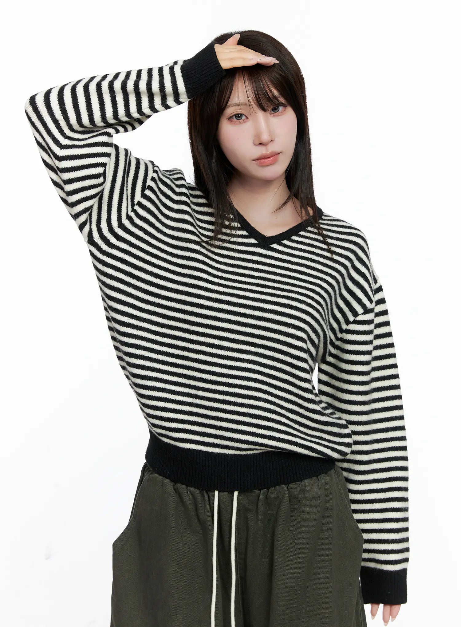 casual-plaid-long-sleeve-top-co520 / Black