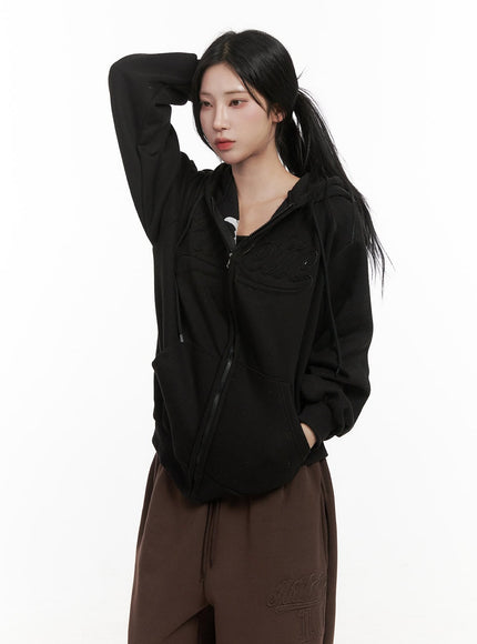 comfy-patch-zip-up-hoodie-cd404 / Black