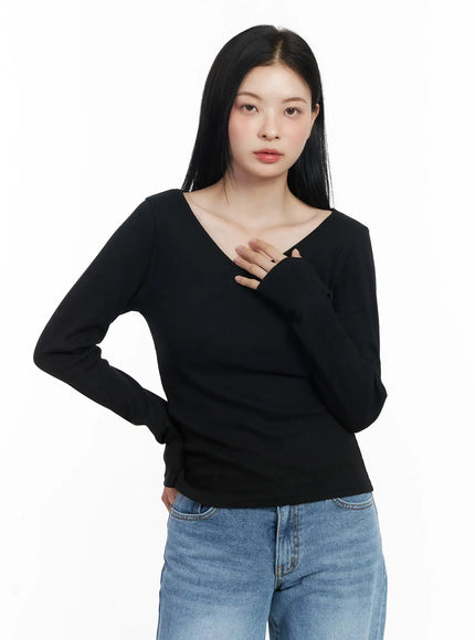 basic-v-neck-long-sleeve-tee-cj519 / Black