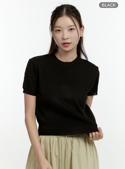 simple-short-sleeve-crop-top-ol430 / Black