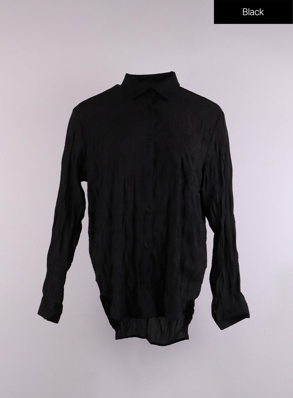 wrinkled-button-long-sleeve-blouse-cj425 / Black