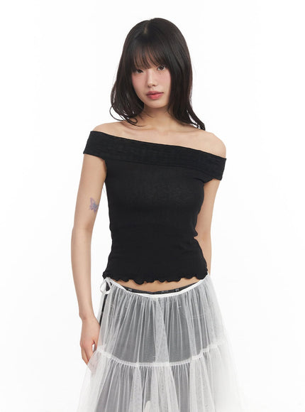 lace-off-shoulder-top-ca523 / Black