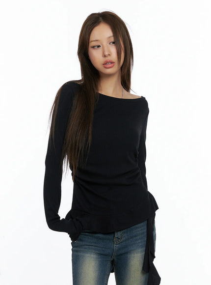assymetrical-chic-long-sleeve-top-cs504 / Black