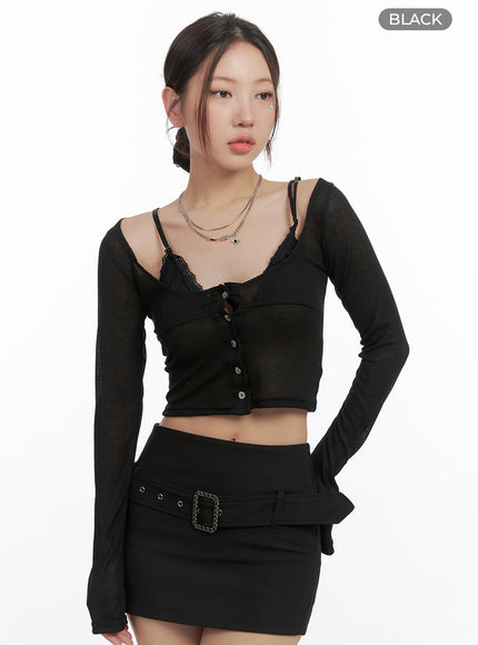 sheer-off-shoulder-chic-crop-cardigan-og407 / Black