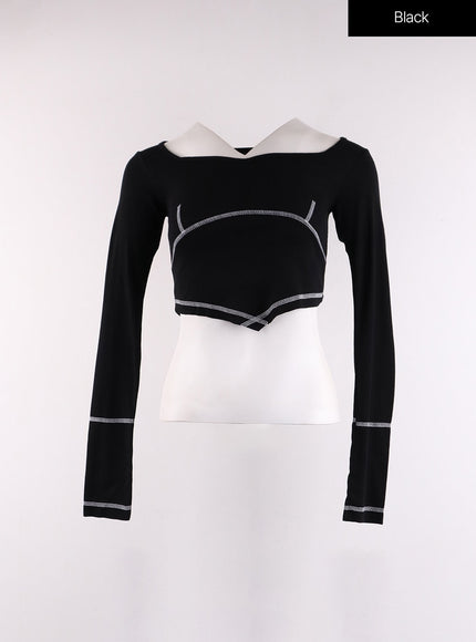 long-sleeve-crop-top-cf401 / Black