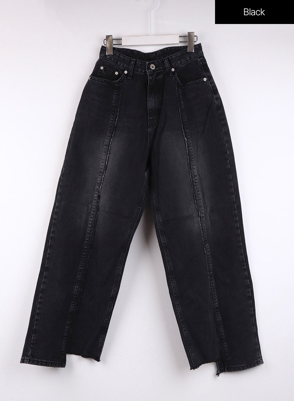 mid-waist-wide-leg-denim-stitching-jeans-cj419 / Black