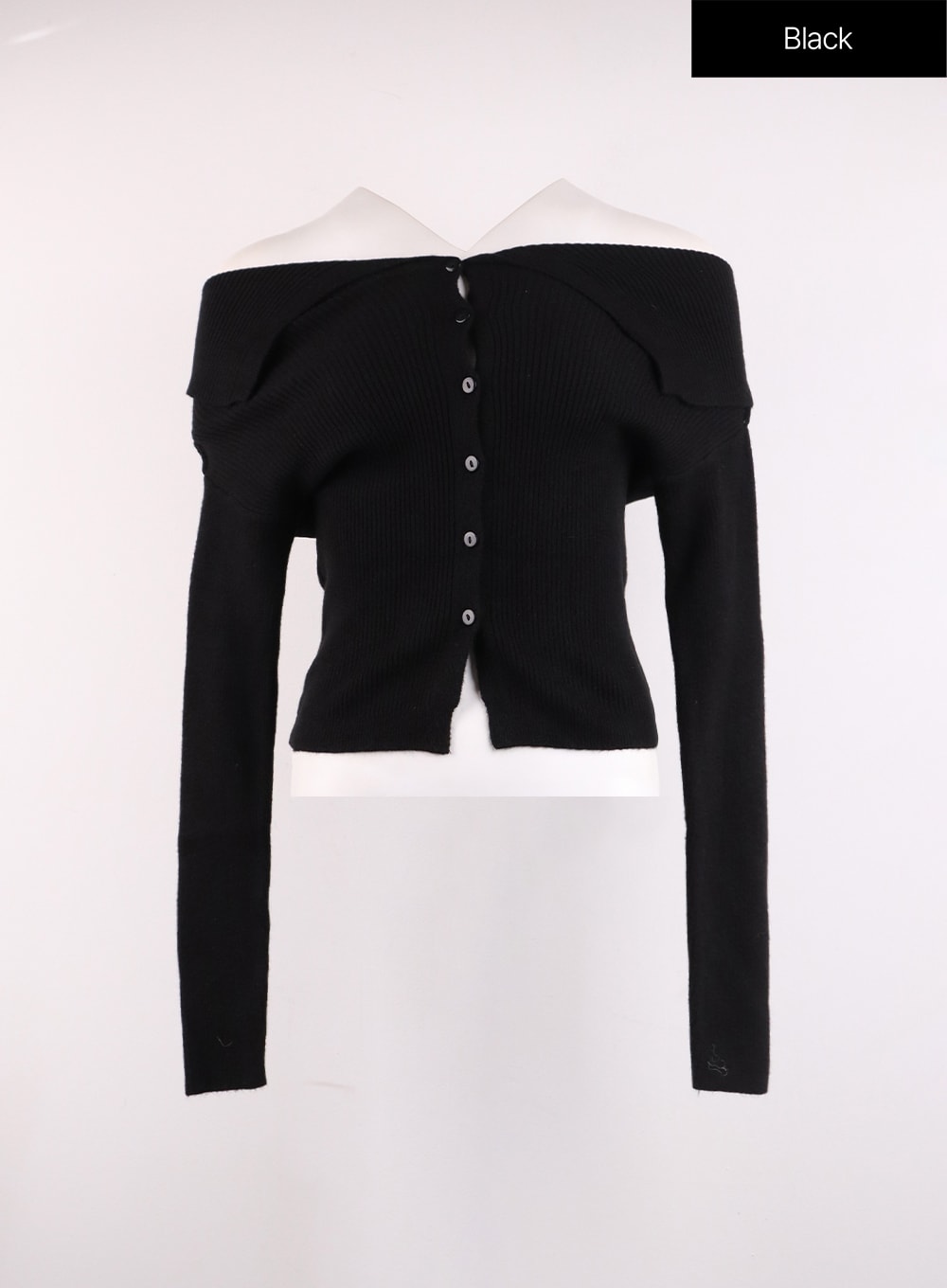 solid-button-up-collar-knit-cardigan-oj425 / Black