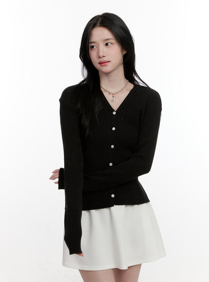 ribbed-slim-fit-buttoned-cardigan-cf528 / Black