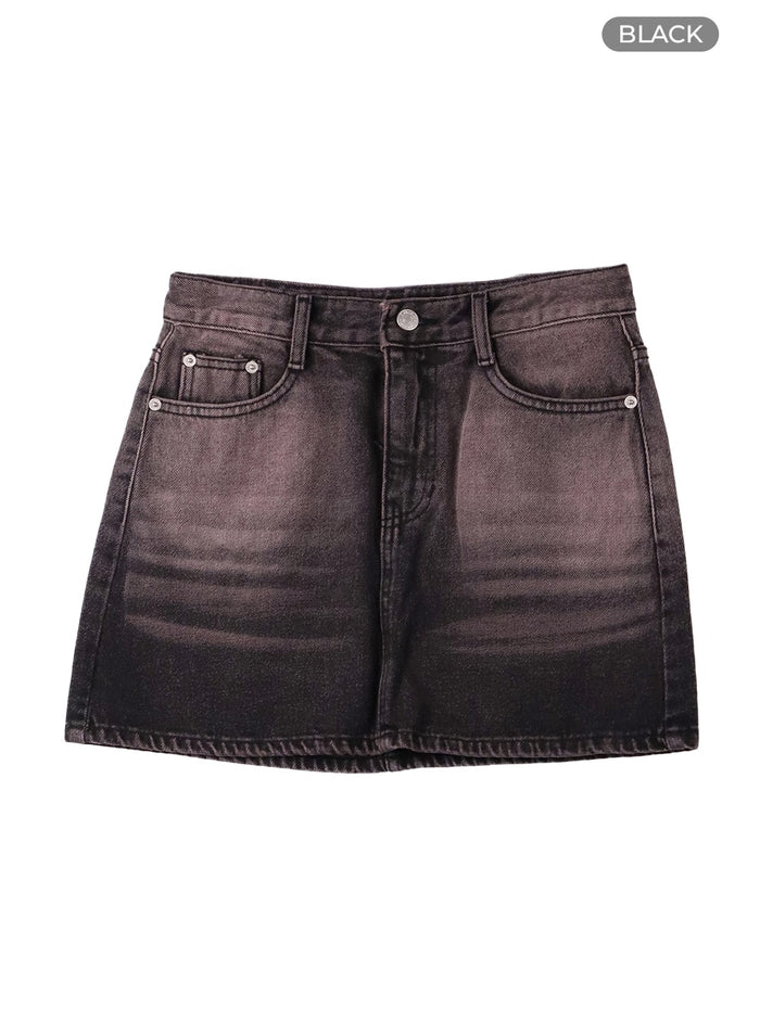 ombre-washed-denim-mini-skirt-cf416 / Black