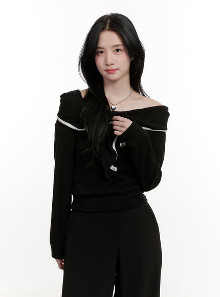 Elegant Ribbon Off-Shoulder Sweater CF527