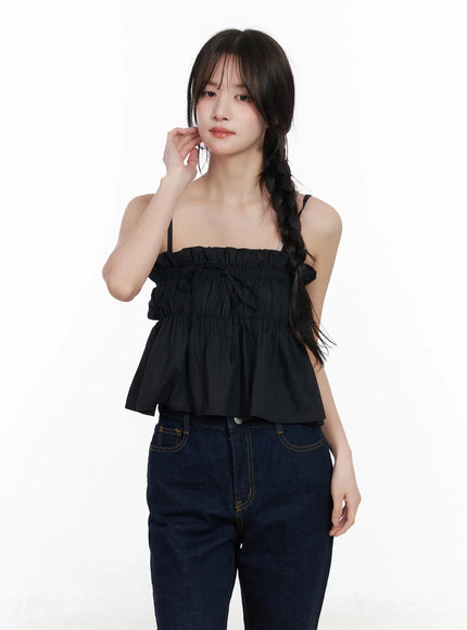 ruffle-shirred-cami-top-cm531 / Black