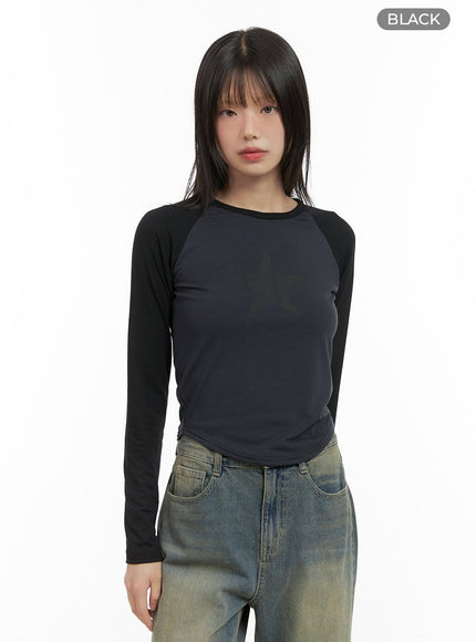 star-graphic-raglan-crop-top-cg426 / Black