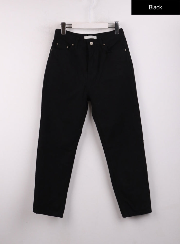 solid-cotton-straight-pants-oj429 / Black