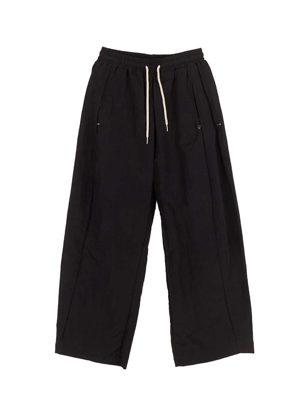 side-button-wide-leg-parachute-trackpants-ca509 / Black