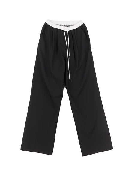 comfy-layered-drawstring-pants / Black