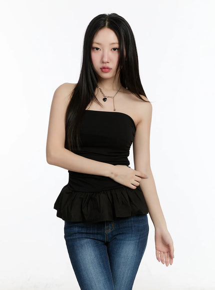 shirred-flare-tube-top-cm511 / Black