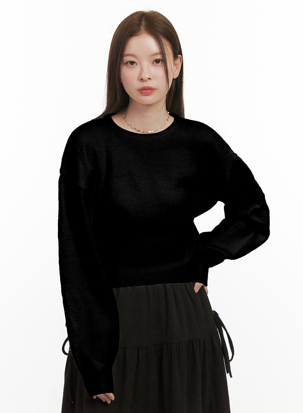 cozychic-solid-knit-sweater-od417 / Black