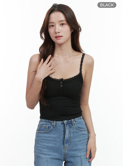 slim-fit-lace-camisole-tank-oo421 / Black