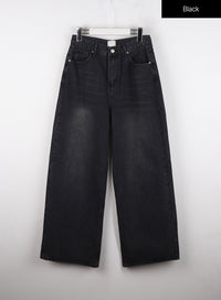 mid-waist-washed-button-wide-leg-jeans-od320 / Black