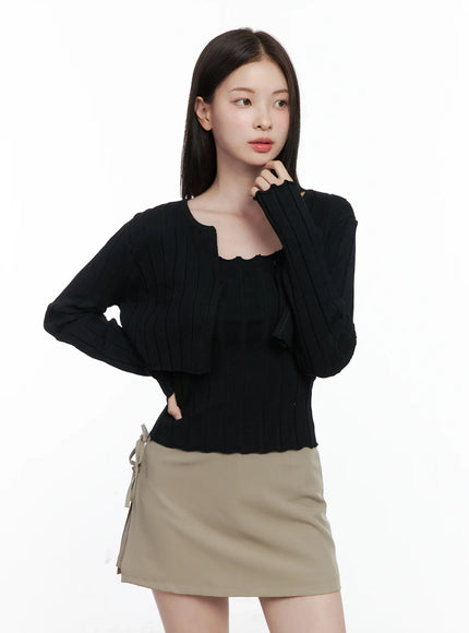 knit-cardigan-cami-set-co503 / Black