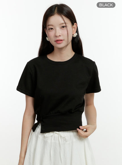 buttoned-crop-tee-ol422 / Black