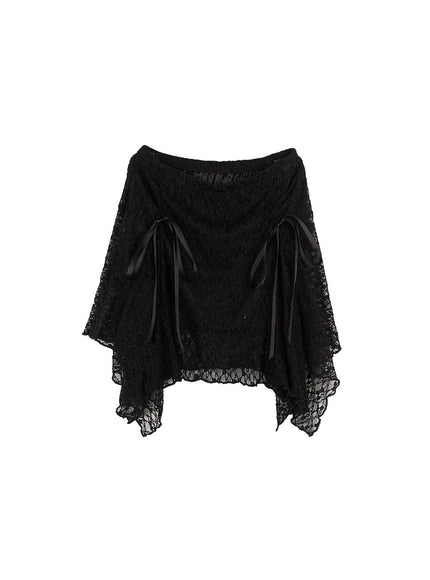 lace-ribbon-mini-skirt-cf511 / Black