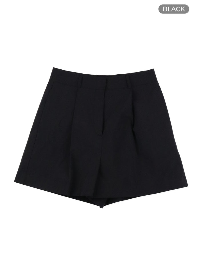 pintuck-solid-cotton-shorts-oa419 / Black