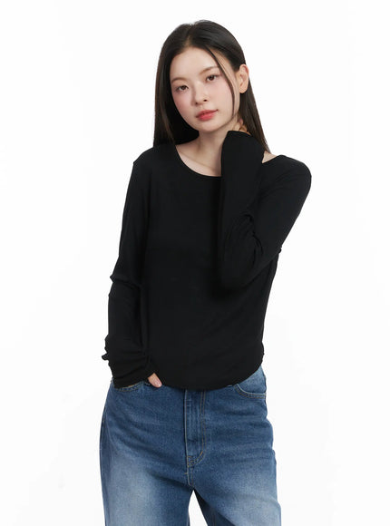 basic-boat-neck-long-sleeve-top-cj506 / Black
