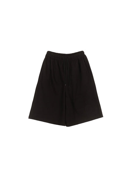 heart-patch-wide-sweatshorts-cm528 / Black