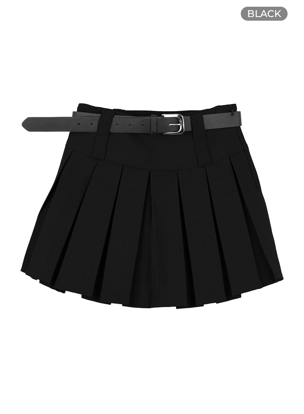 two-waist-belted-pleated-mini-skirt-ou407 / Black