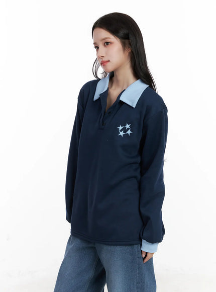 contrast-color-collar-long-sleeve-cn5265 / Blue