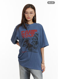 oversized-cotton-graphic-tee-cy431 / Blue