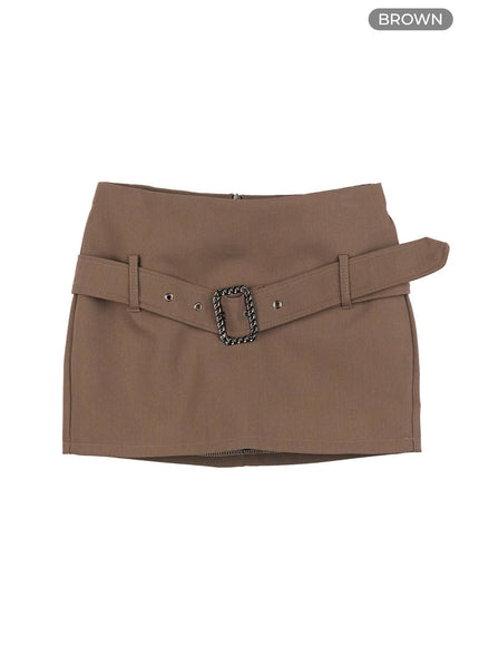 buckle-detail-mini-skirt-og407 / Brown