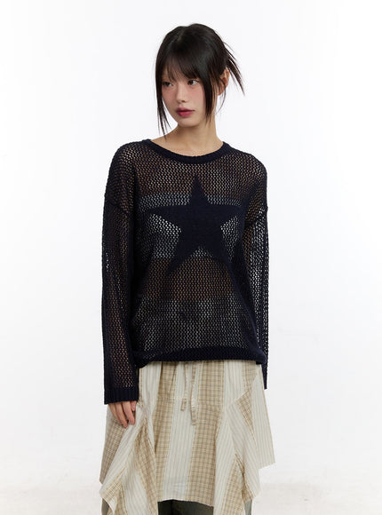 Star Mesh Knit Long-Sleeve Top CA508