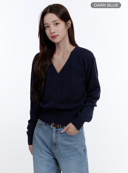 elegant-v-neck-long-sleeve-cardigan-oo407 / Dark blue