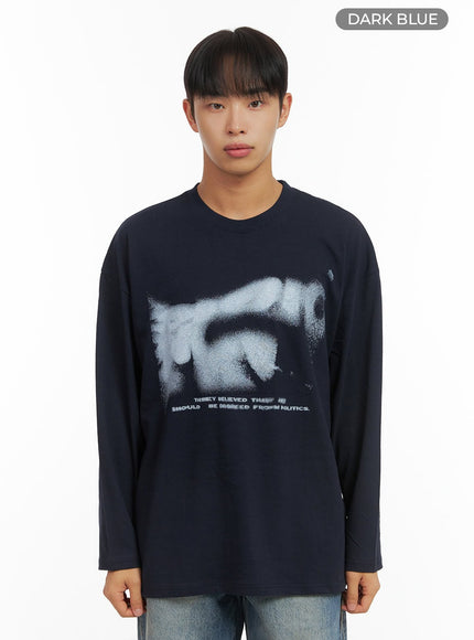 mens-long-sleeve-casual-graphic-cotton-tee-co408 / Dark blue