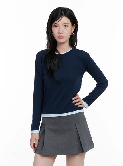 two-tone-long-sleeve-top-cs529 / Dark blue