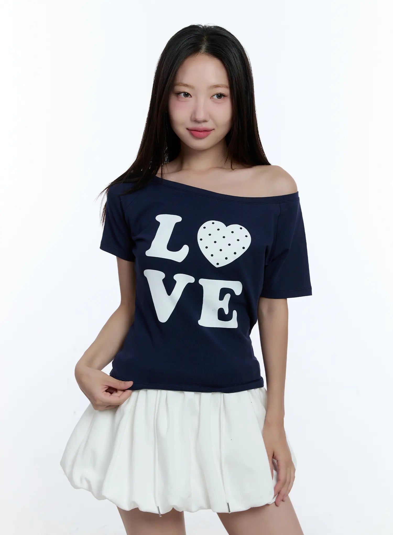 love-one-shoulder-graphic-tee-cu526 / Dark blue