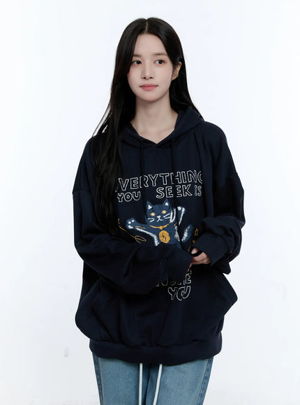 oversized-kitty-graphic-hoodie-cg513 / Dark blue