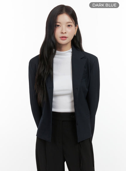 buttoned-collar-short-blazer-os423 / Dark blue
