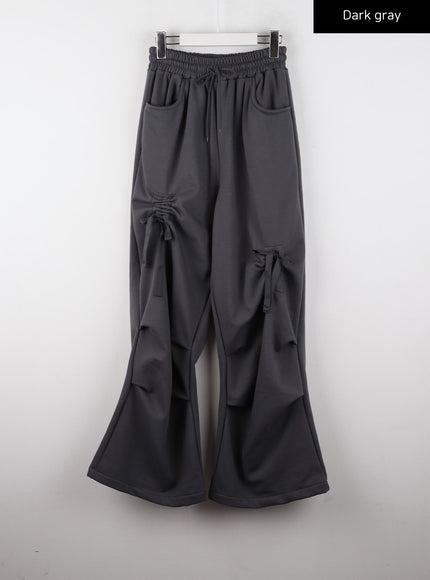 knotted-solid-high-waist-wide-leg-trousers-cd322 / Dark gray