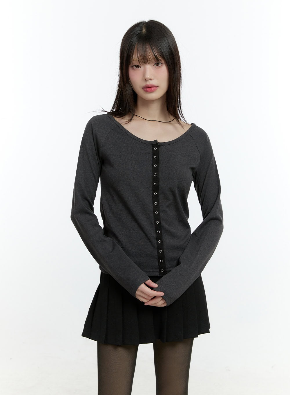 contrast-buttoned-cardigan-cf507 / Dark gray