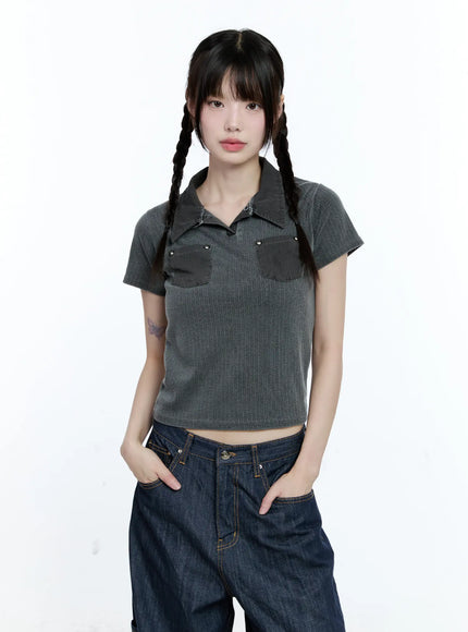 studded-pocket-collared-tee-cg511 / Dark gray