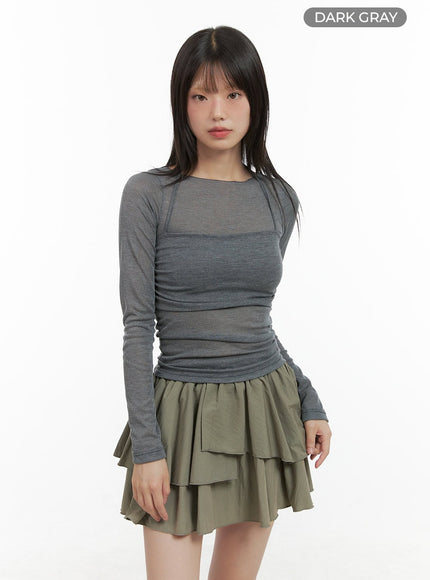 sheer-layered-long-sleeve-top-cg427 / Dark gray