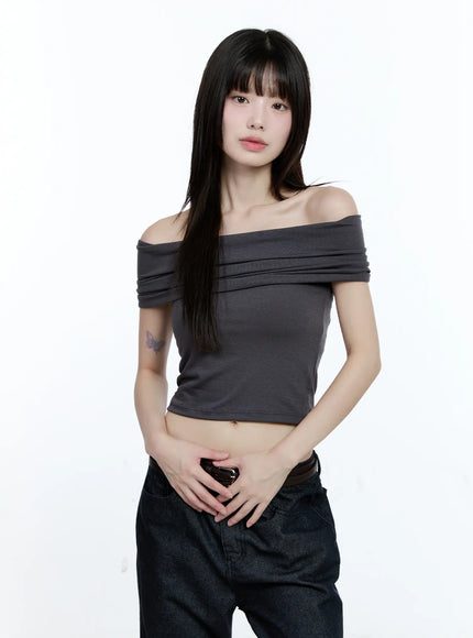 draped-off-shoulder-crop-top-cg511 / Dark gray