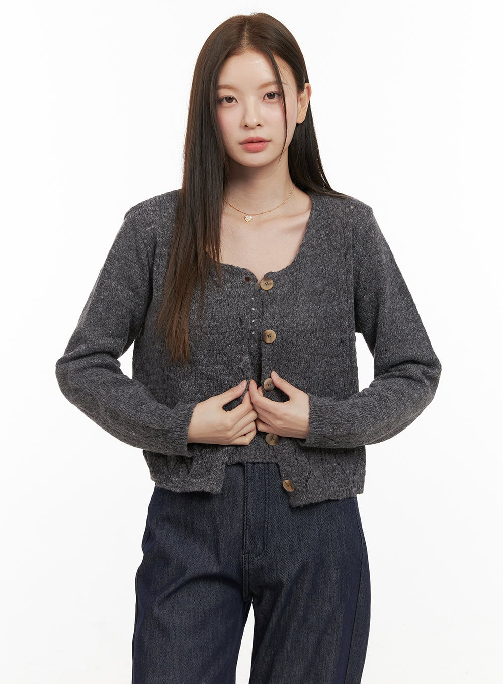 soft-touch-buttoned-cardigan-cami-set-od412 / Dark gray