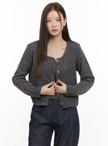 soft-touch-buttoned-cardigan-cami-set-od412 / Dark gray