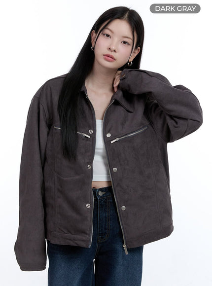 suede-collar-zip-up-jacket-oo429 / Dark gray