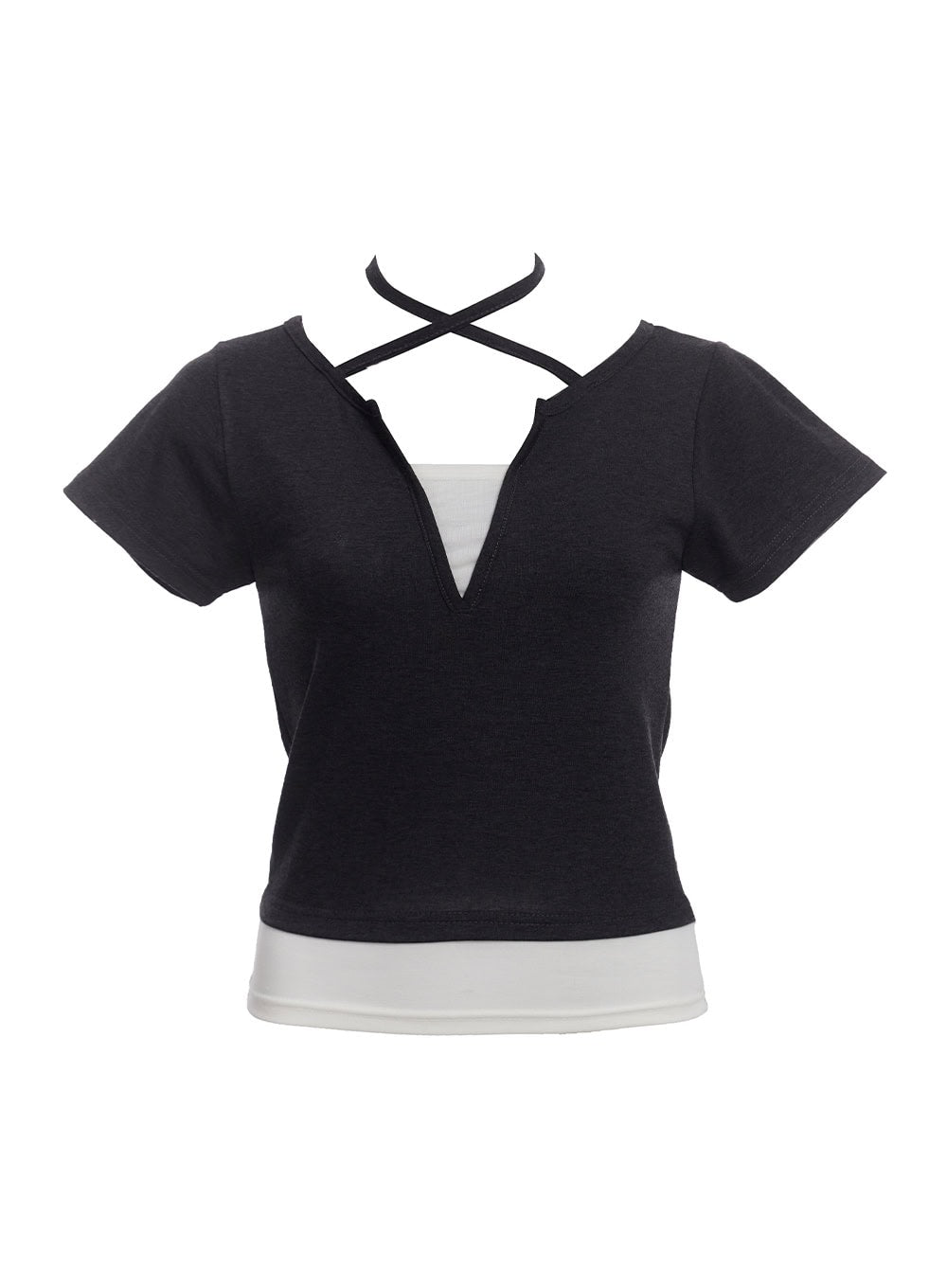 strappy-slit-layered-top-cu520 / Dark gray