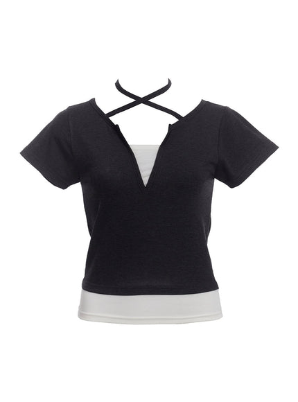 strappy-slit-layered-top-cu520 / Dark gray